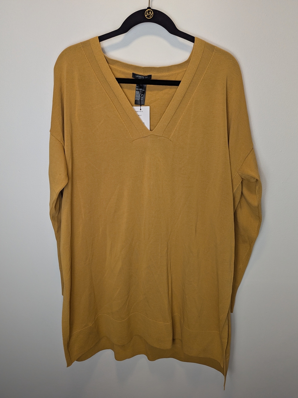 Lafayette 148 New York V-Neck Open Tunic Sweater XL NWT Quiet Luxury Chamomile
